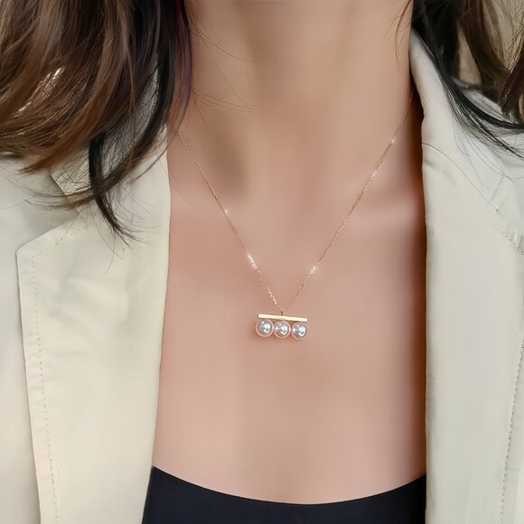 New 18k Yellow Gold Multiple Pearl Necklace Pendant - Picture 4 of 6